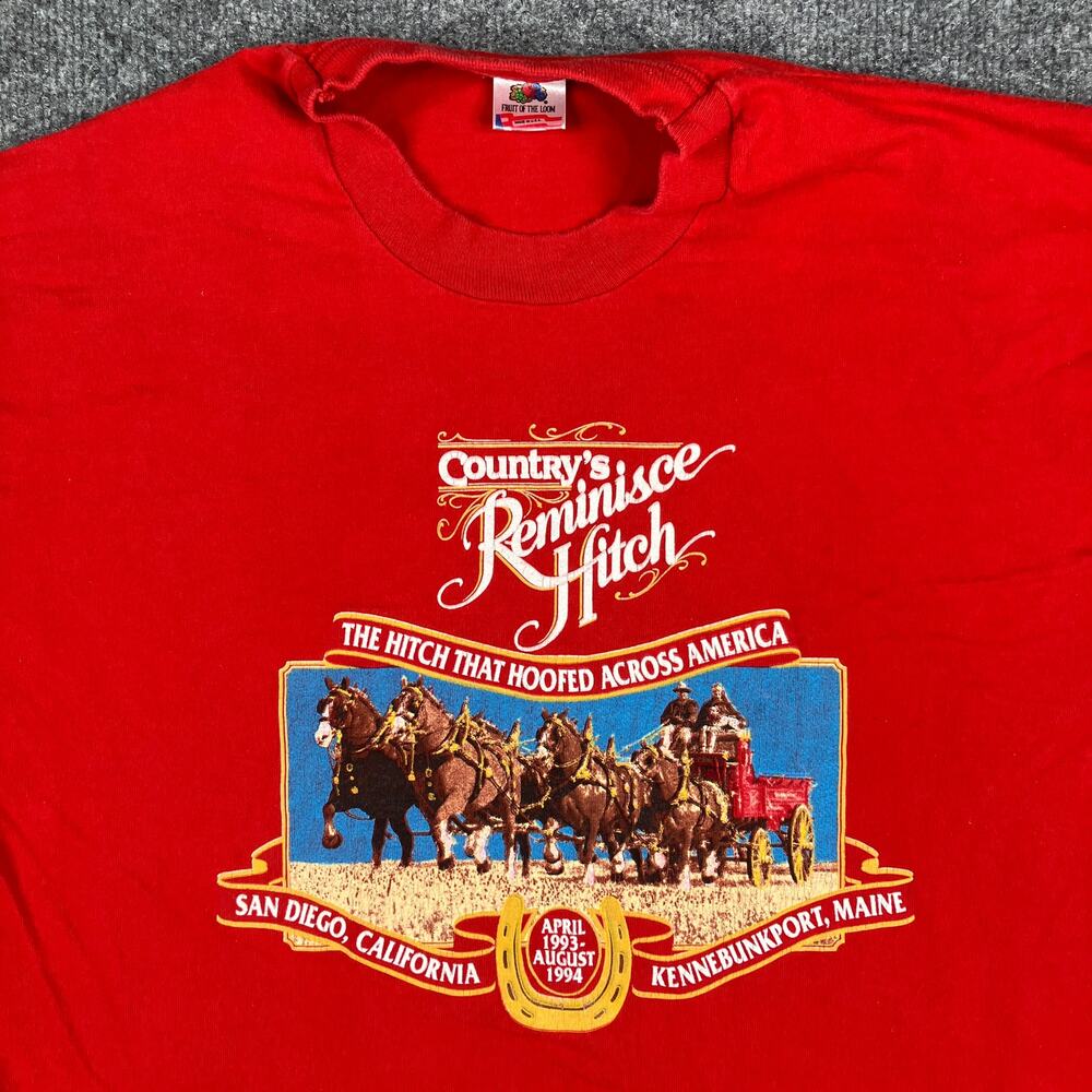 Fruit of the Loom T-Shirt Mens XL Red Budweiser Clydesdale Vintage USA Beer Tee
